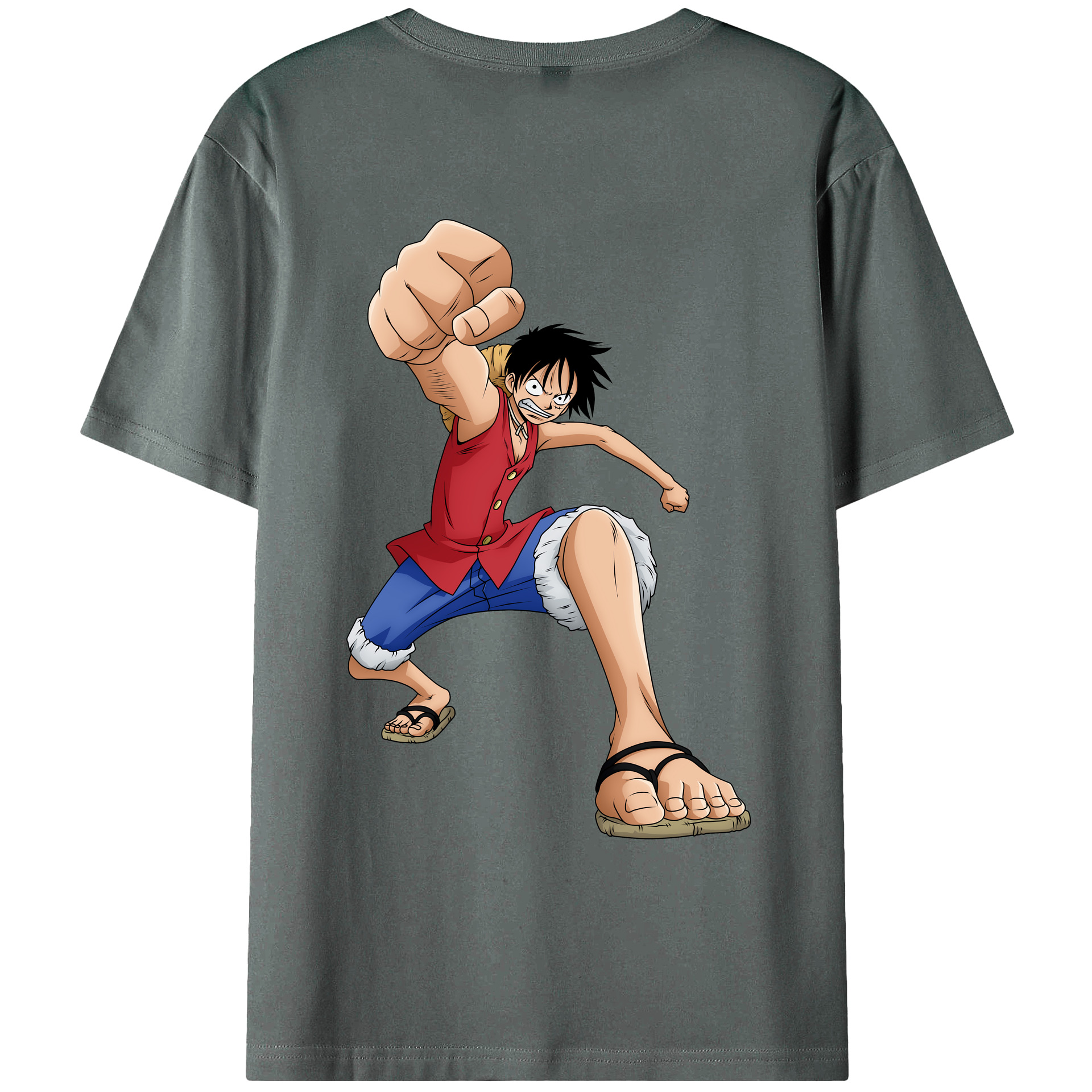 ワンピース モンキー・D・ルフィ ONE PIECE Monkey D. Luffy 綿100％ メンズ半袖Tシャツ（バックプリント） 通気性